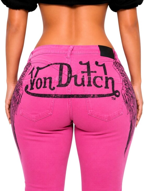 Von Dutch Denim - VON DUTCH Tattoo Wings Bootcut Jeans Size 9 Graphic Denim Y2K Flare PINK